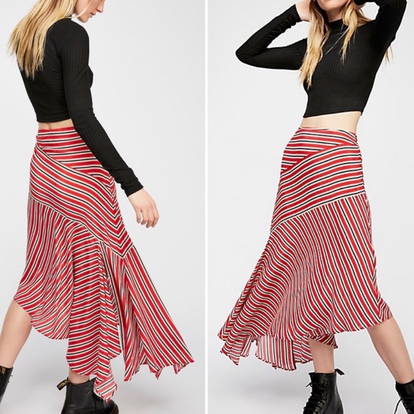 Free People Dresses & Skirts - Free People Luna Asymmetrical Skirt Red Stripe 2